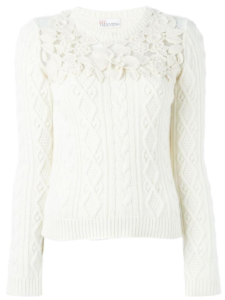 Red Valentino Lace Detail Jumper, Women's, Size: Small, White, Polyamide/viscose/virgin Wool