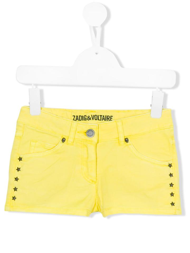 Zadig & Voltaire Star Studded Denim Shorts, Girl's, Size: 10 Yrs, Yellow/orange