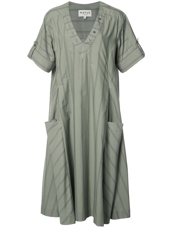 Maison Mayle Striped Oversized Dress, Women's, Size: 4, Green, Cotton