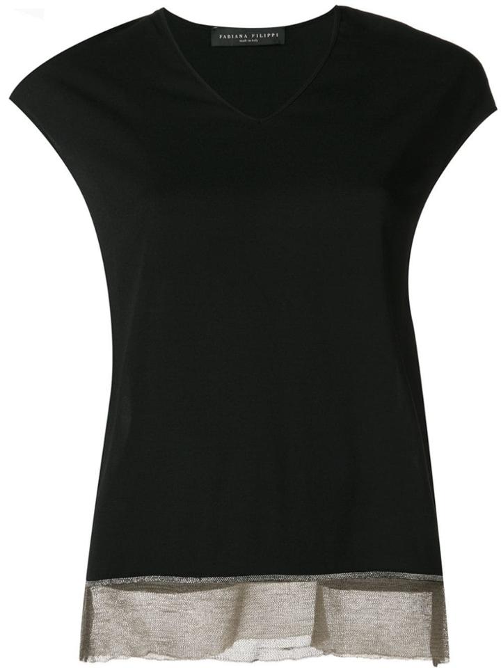 Fabiana Filippi V-neck Sheer Hem Top - Black