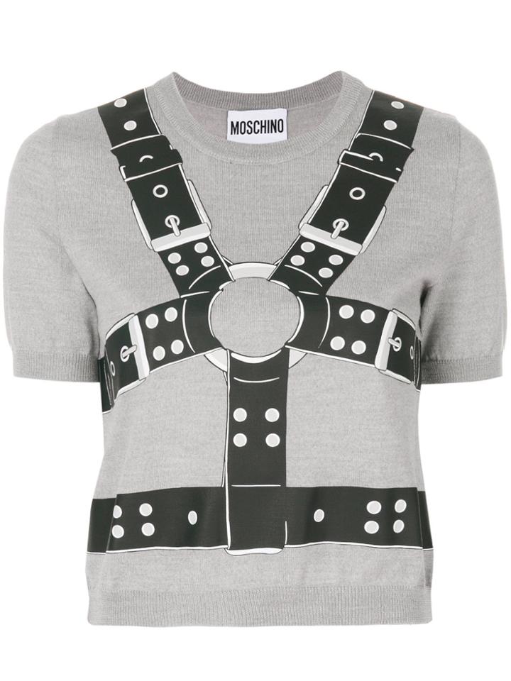 Moschino Harness Print Cropped Sweater - Grey