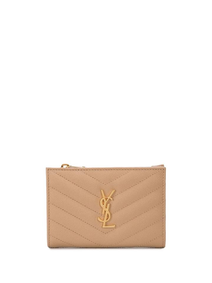 Saint Laurent Quilted Monogram Wallet - Brown
