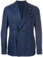 Lardini Check Double Breasted Jacket - Blue