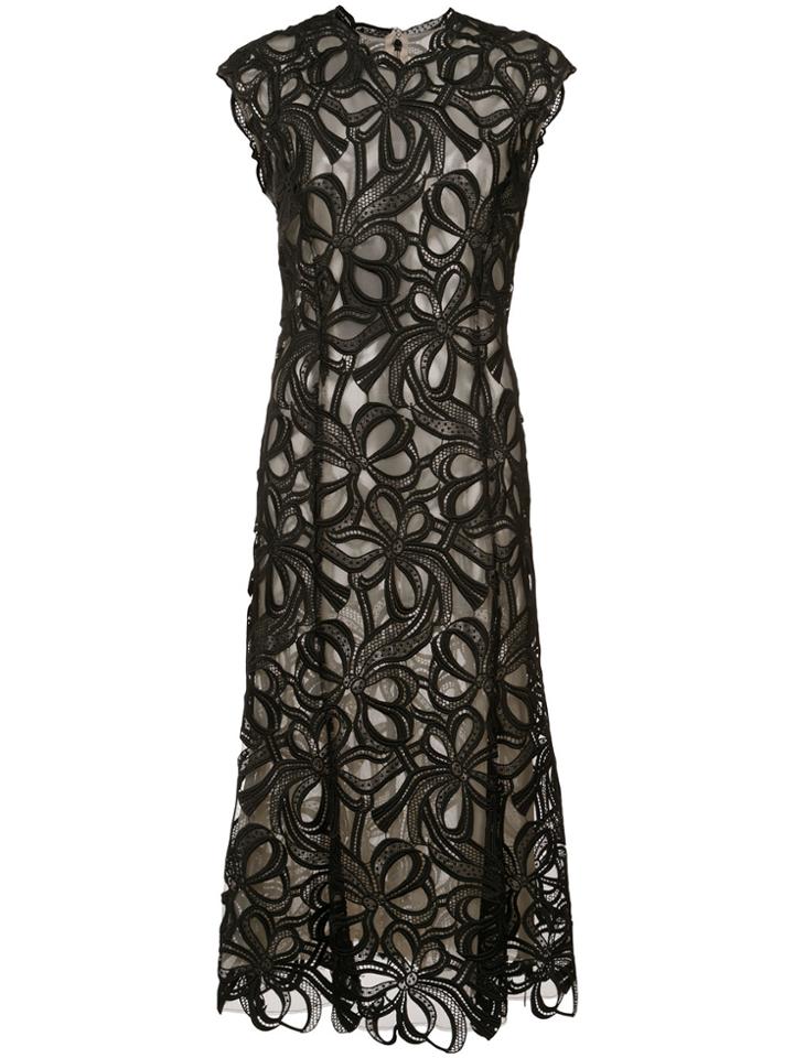 Monique Lhuillier Guipure Lace Ribbon Dress - Black