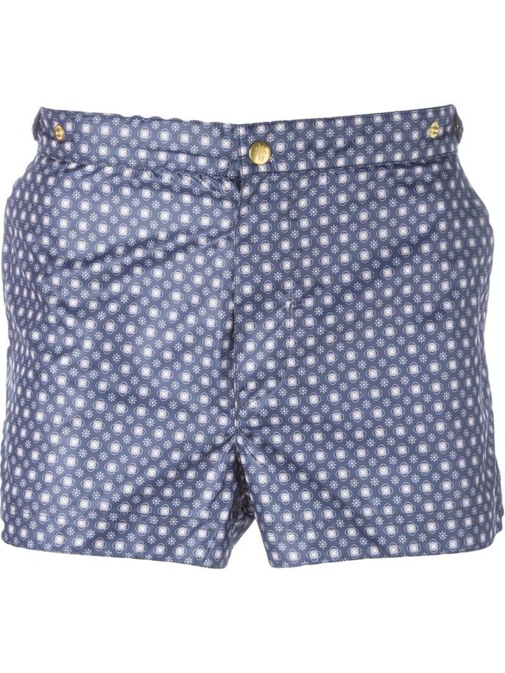 Eleventy Floral Print Swim Trunks, Men's, Size: S, Blue, Polyester