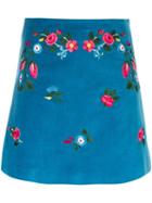 Vivetta Floral Embroidered A-line Skirt, Women's, Size: 40, Blue, Cotton/spandex/elastane/acetate/polyester