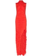 Unravel Project Wrap-style Ruched Maxi Dress - Red