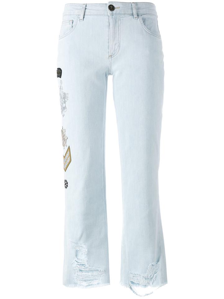 Mr & Mrs Italy Embellished Multi-patch Jeans, Women's, Size: 42, Blue, Cotton/spandex/elastane