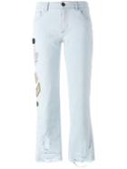 Mr & Mrs Italy Embellished Multi-patch Jeans, Women's, Size: 42, Blue, Cotton/spandex/elastane