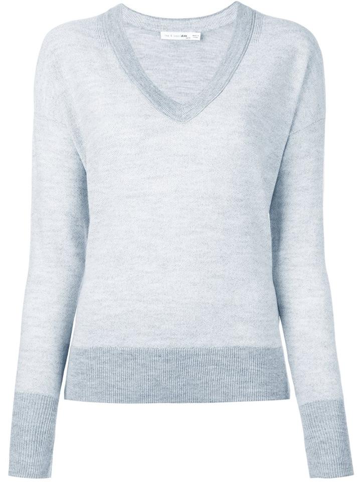 Rag & Bone /jean Ribbed V-neck Pullover, Women's, Size: Medium, Grey, Merino