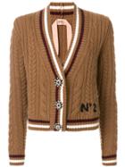 No21 Cable Knit V-neck Cardigan - Brown