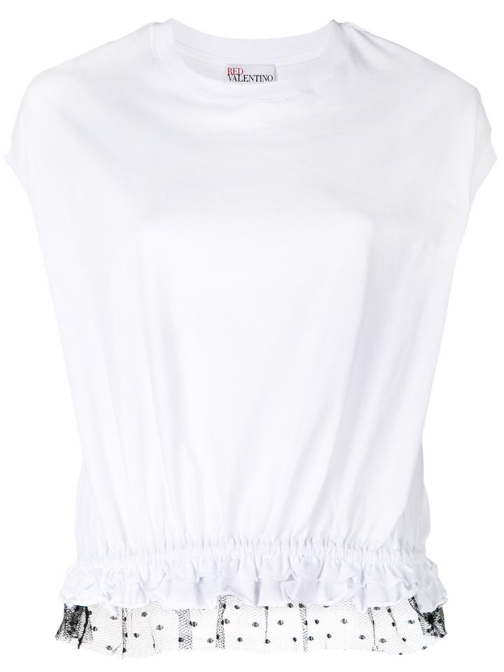 Red Valentino Ruched And Polka Dot Net Hem Top - White