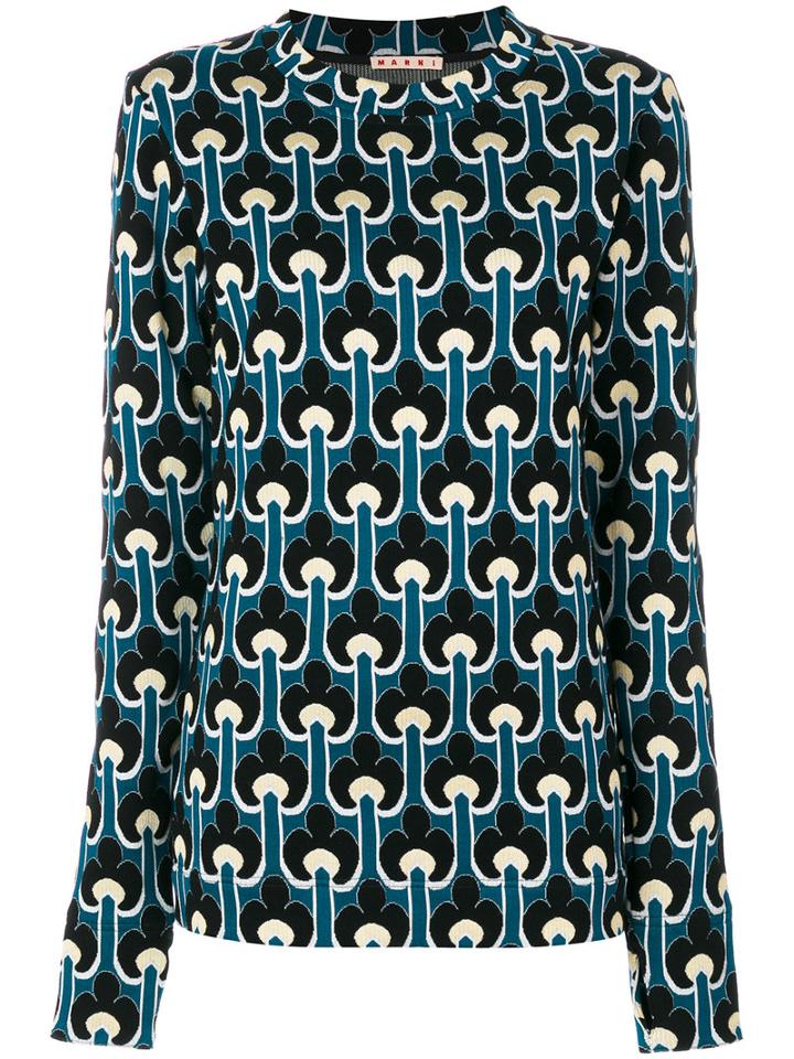 Marni - Portrait Print Scuba (blue) Sweatshirt - Women - Cotton/nylon/viscose - 38, Cotton/nylon/viscose