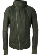 Rick Owens Hooded Biker Jacket, Men's, Size: 52, Green, Cotton/calf Leather/cupro/wool