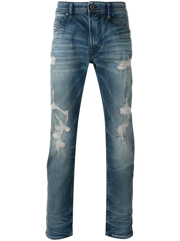 Diesel 'thommer' Distressed Jeans, Men's, Size: 34/32, Black, Cotton/spandex/elastane