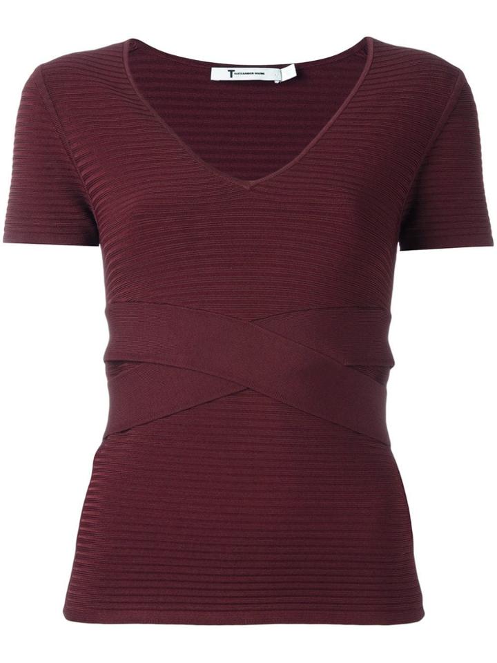 T By Alexander Wang Ribbed Scoop Neck Top - Red