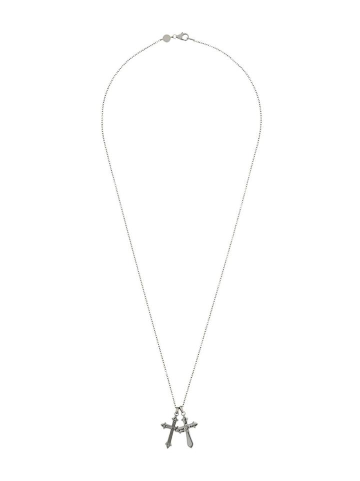 Northskull Twin Baroque Cross Necklace - Silver