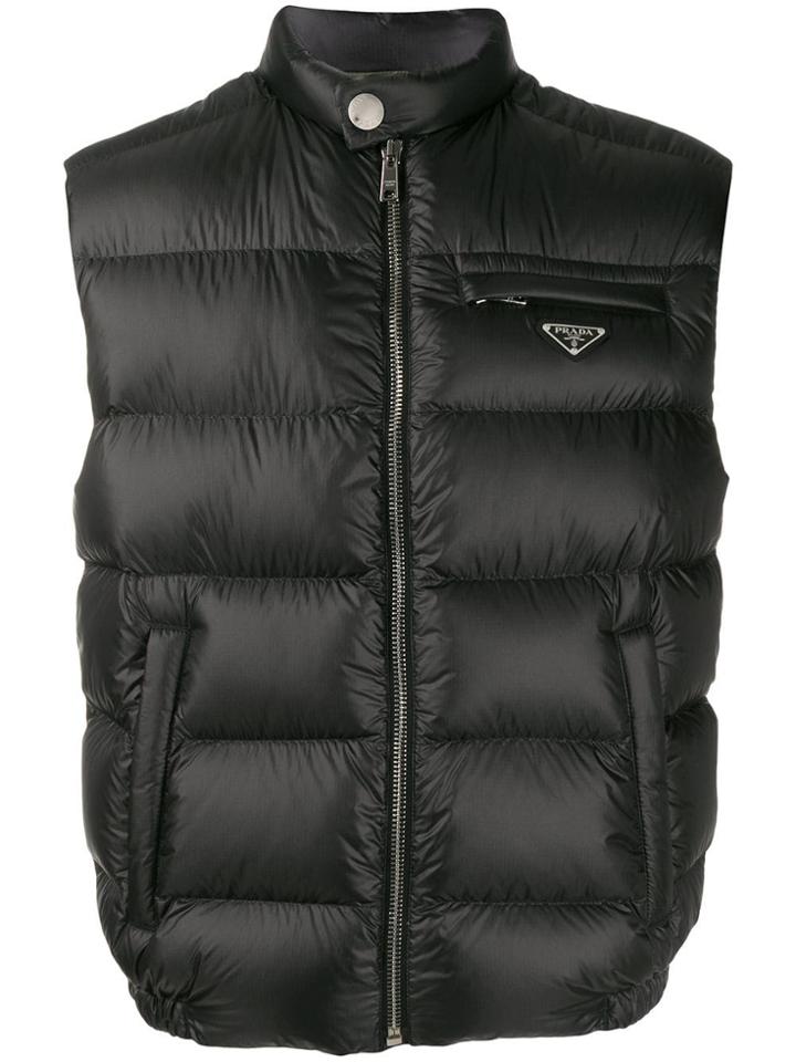 Prada Logo Plaque Padded Gilet - Black