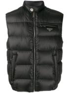 Prada Logo Plaque Padded Gilet - Black