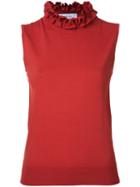 Le Ciel Bleu - Frill Neck Top - Women - Nylon/rayon - 36, Red, Nylon/rayon