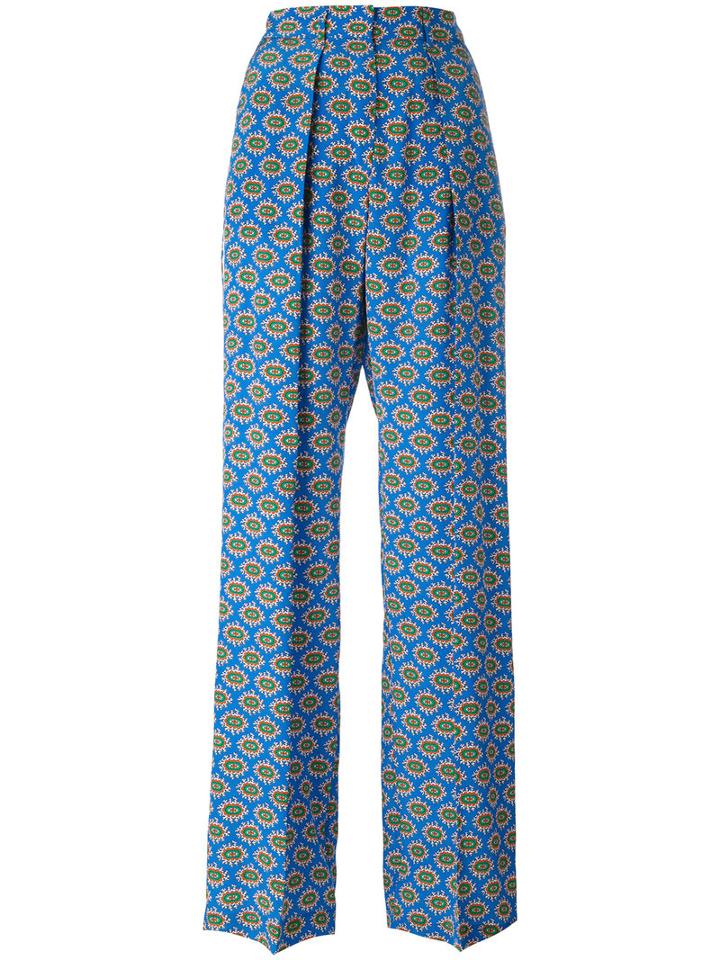 Msgm - Print Palazzo Pants - Women - Silk/polyester - 42, Blue, Silk/polyester