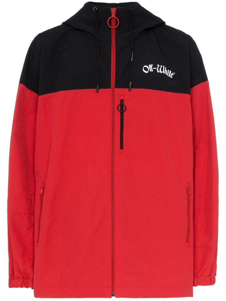 Off-white Logo Hooded Windbreaker Jacket - Red