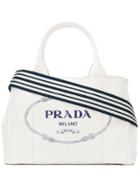 Prada White Logo Medium Canvas Tote Bag