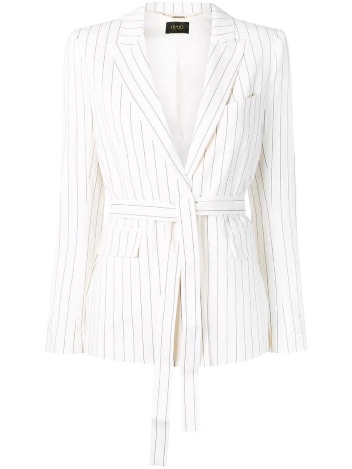 Liu Jo Pinstriped Blazer With Belt - White