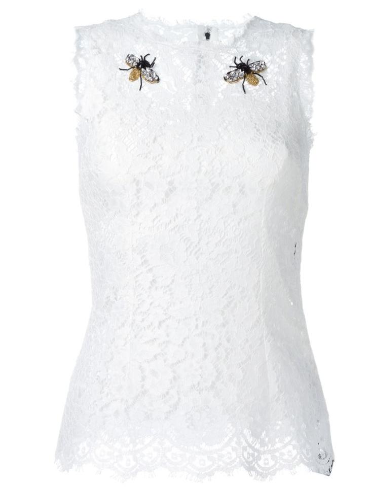 Dolce & Gabbana Embellished Lace Top, Women's, Size: 40, White, Cotton/viscose/polyamide/polyamide