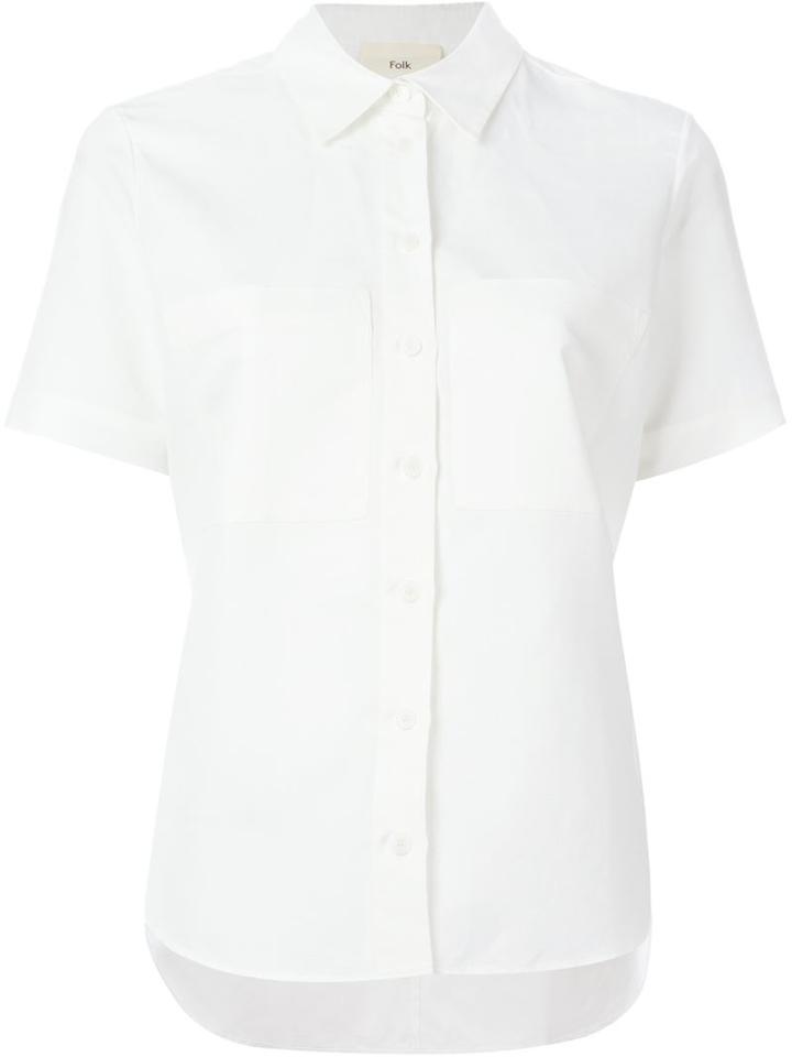 Folk Shortsleeved Shirt, Women's, Size: 2, White, Cotton/linen/flax