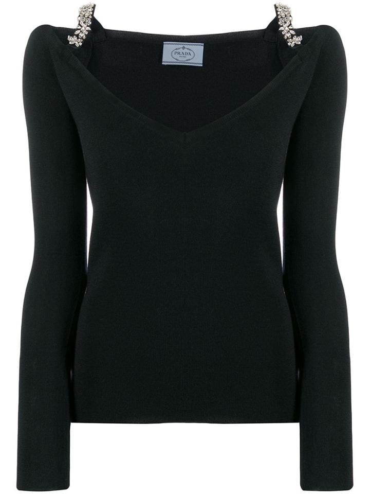 Prada Crystal Strap Jumper - Black