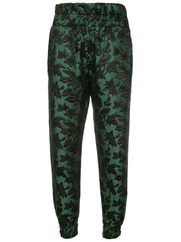 Mother Of Pearl Cropped Foliage Patterned Trousers - Green