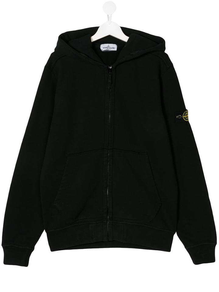 Stone Island Junior Teen Logo Patch Hoodie - Black