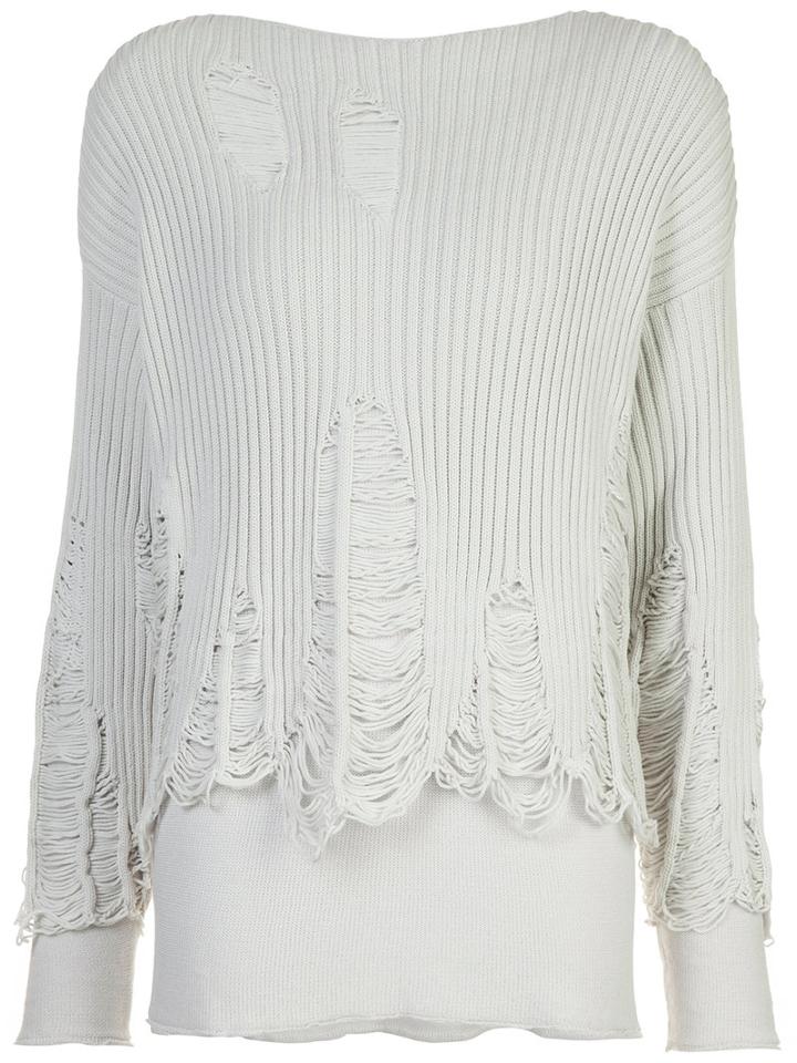 Yang Li Destroyed Effect Jumper, Women's, Size: 40, White, Cotton/polyamide