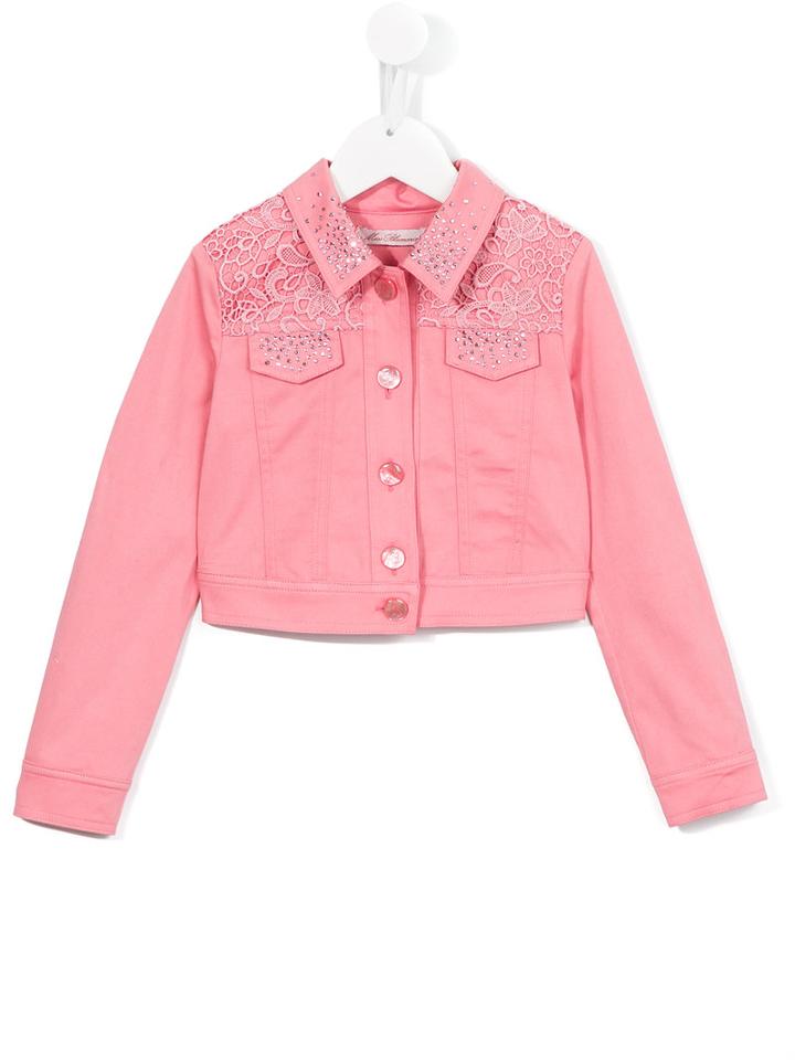 Miss Blumarine Embroidered Denim Jacket, Girl's, Size: 10 Yrs, Pink/purple