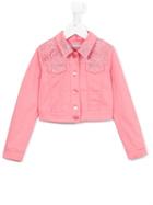 Miss Blumarine Embroidered Denim Jacket, Girl's, Size: 10 Yrs, Pink/purple