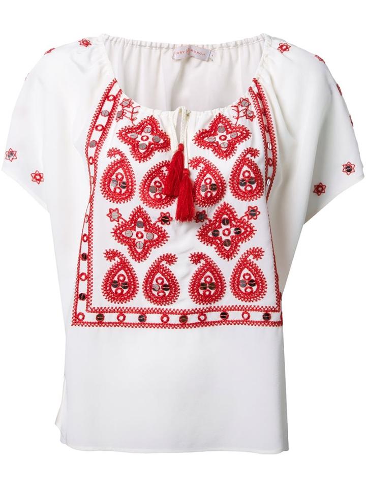 Tory Burch 'camille' Blouse, Women's, Size: 4, White, Silk