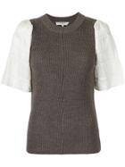 Sea Contrasting Sleeve Knitted Top - Grey