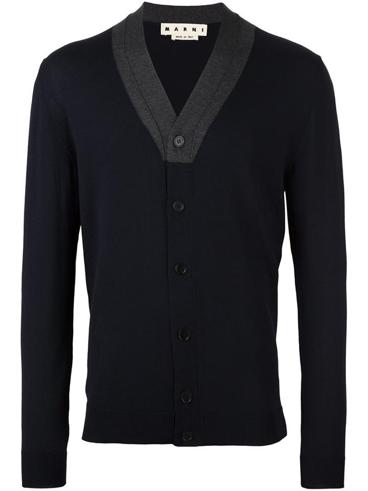 Marni V-neck Cardigan, Men's, Size: 48, Blue, Virgin Wool