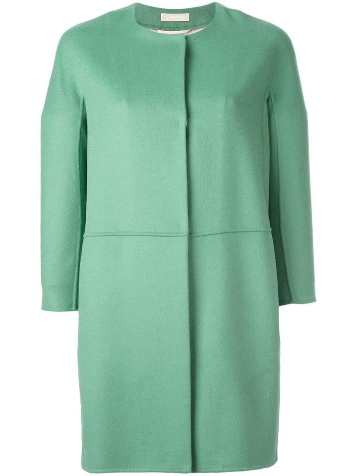 's Max Mara Three-quarters Sleeve Collarless Coat, Women's, Size: 40, Green, Angora/virgin Wool