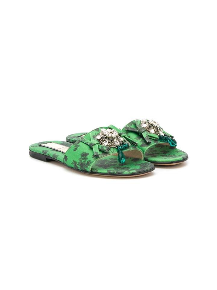 No21 Kids Teen Floral Print Slides - Green