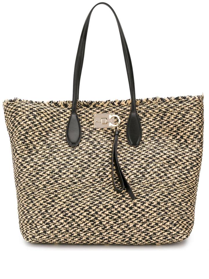 Salvatore Ferragamo Woven Fringe Tote - Black
