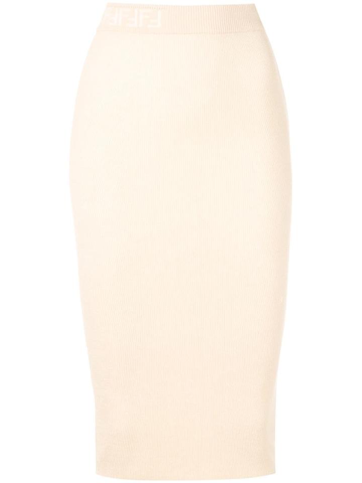 Fendi Ribbed Logo Skirt - Neutrals