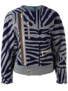 Kolor Zebra Print Biker Jacket, Women's, Size: 3, Grey, Nylon/polyester/polypropylene/wool