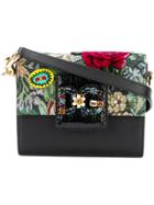 Dolce & Gabbana Floral Embroidered Shoulder Bag - Black