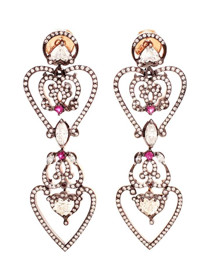 Sabine G Heart 18k Rose Gold Diamond Pave Earrings