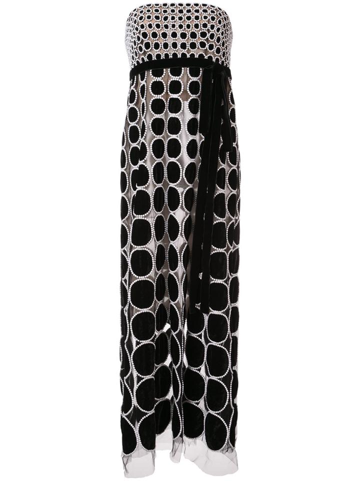 Oscar De La Renta Strapless Pearl Embroidered Dress - Black