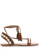 Aquazzura Riviera Shell Embellished Sandals - Brown