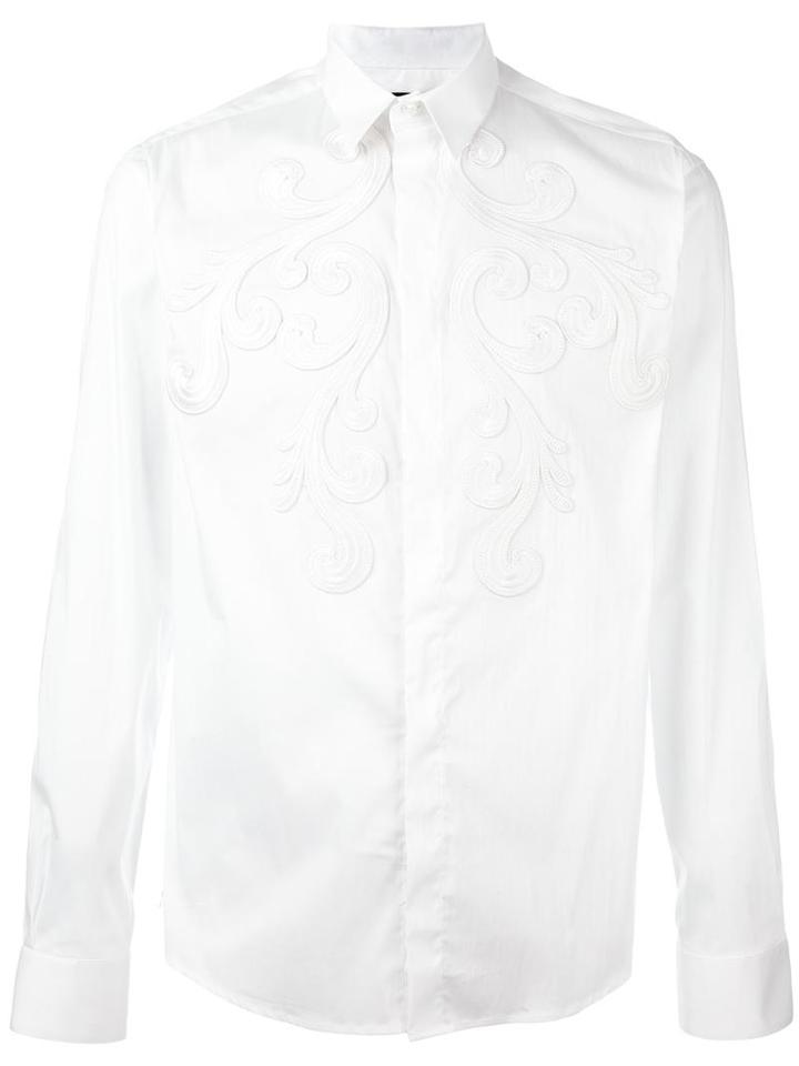 Christian Pellizzari Baroque Embroidered Shirt, Men's, Size: 54, White, Cotton/polyamide/spandex/elastane