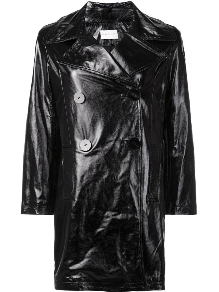 Simon Miller Varnished Effect Peacoat, Women's, Size: Medium, Black, Calf Leather